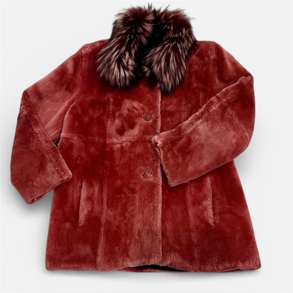 Dyed Sheared Beaver FUR COAT w/Dyed Silver Fox Collar